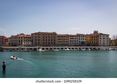 LIVORNO, ITALY - APRIL 8, 2018 - Scenic View Of Livorno City From The Sea; Tuscany