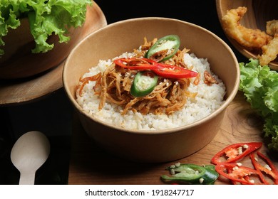 Liwet Rice Or Nasi Lemak With Shredded Chicken Side Dishes.