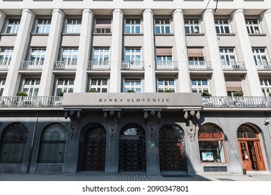 Ljubljana, Slovenia - 04 07 2018: Facade of the Banka Slovenije, the National bank of Slovenia