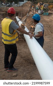 Ljubljana, Slovenia - 15th June 2021: Engineers Checking Process Of Underground Gas Pipeline