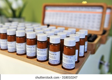 Ljubljana, Slovenia (Europe). 13 Feburary 2012. Homeopathic drugs in little bottles.