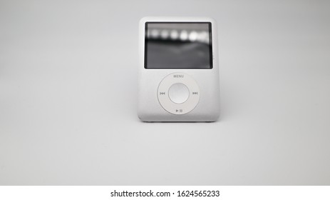 Ljubljana, Slovenia - January 24, 2020: IPod Nano 3rd Generation Device, Isolated On White Background. Apple MP3 Player With  Scroll Wheel.