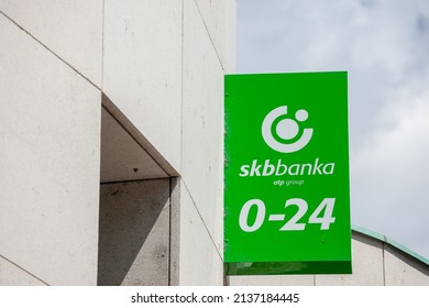 LJUBLJANA, SLOVENIA - JUNE 13, 2021: SKB Banka  logo on their Ljbljana office. SKB group banka, part of OTP group is a Slovenian retail and commercial bank, one of the financial leaders of the country