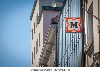 LJUBLJANA, SLOVENIA - JUNE 14, 2021: Muller Logo On Their Shop In Ljubljana. Mueller, Or Muller, Is A Drogerie, Drugstore Chain Of Retail Stores That Sells Cosmetics, Healthcare Items