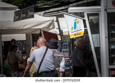 LJUBLJANA, SLOVENIA - JUNE 15, 2021: Sportna Loterija On A Local Gambling Parlor Of Ljubljana. Also Called Sports Lottery, It's Part Of The State Owned Slovenian Lottery, Or Loterija Slovenije.

