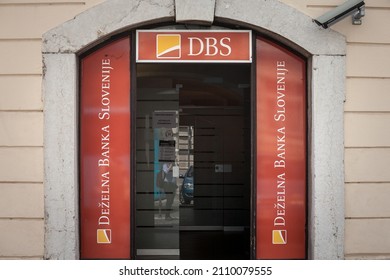 LJUBLJANA, SLOVENIA - JUNE 16, 2021: DBS Banka logo on their Ljbljana office. Dezelna Banka Slovenije, or DBS is a Slovenian retail and commercial bank.