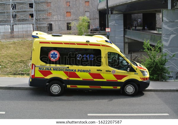 LJUBLJANA, SLOVENIA - JUNE 17, 2019: Ambulance\
emergency van on\
duty