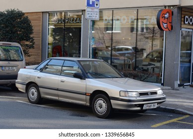 LJUBLJANA, SLOVENIA - MARCH 14, 2019: Subaru Legacy First Generation  Mid-size Popular 1990s Family Car Developed By Japanese Fuji Heavy Industries.