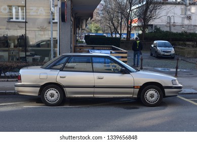 LJUBLJANA, SLOVENIA - MARCH 14, 2019: Subaru Legacy First Generation  Mid-size Popular 1990s Family Car Developed By Japanese Fuji Heavy Industries.