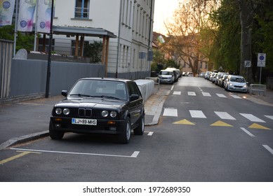 LJUBLJANA, SLOVENIA - MAY 3, 2021: BMW E30 Touring Old Classic German Estate Station Wagon 1980s Car On The City Street