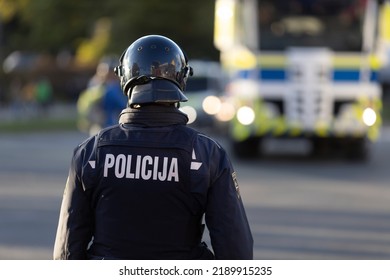 Ljubljana, Slovenia - October 13, 2021: Policeman From Police Special Forces Of Slovenia