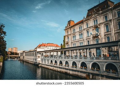 Ljubljanica River and the Central Market of Ljubljana, Slovenia