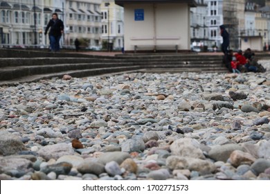 Llandudno, Conway County Borough / Wales - March 29 2016: Empty Pebble Beach 