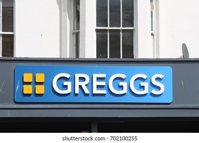 Llandudno, Conwy, Wales, UK.  19 August 2017.  Greggs Fast Food Sign.