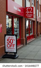 Llandudno, UK - May 6, 2019: The Llandudno Branch Of The British Heart Foundation Home Store. The Charity Shop Specialises In Used Furniture, Household Appliances And Electrical Goods.