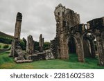 Llanthony Priory. Medieval castle ruin.  Beautiful medieval castle. Ruins of an old rural church. Llanthony Prior Abbey, Brecon Beacons, Mid Wales, UK. Landmarks of Wales travel concept.