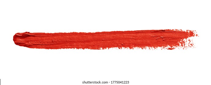 Llipstick Brush Stroke Isolated On White Background. Red Color Makeup Smear Smudge Swatch Texture