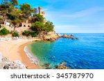 Lloret de Mar Castell Plaja at Sa Caleta beach in costa Brava of Catalonia Spain