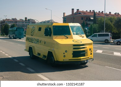 Lloret De Mar, Spain-October 5, 2017: Armored Car To Transport Money