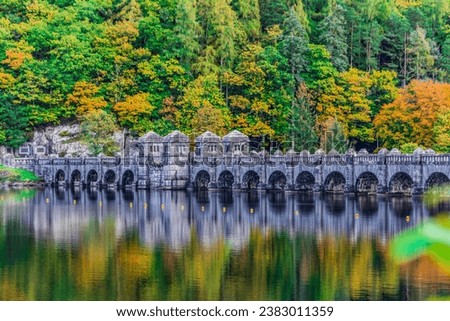Llyn Vyrnwy Dam in Wales autumn colors