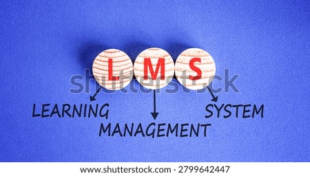 LMS learning management system symbol. Concept words LMS learning management system on beautiful wooden circles. Beautiful blue background. Business LMS learning management system concept. Copy space
