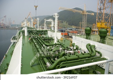 LNG Carrier Ship Designed For Transporting Natural Gas Anchored