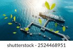 LNG Ship  (Liquefied Natural Gas)  green Leave. green transportation industry eco shipping for sustainable energy saving environmental low carbon. LNG tanker anchored in Gas terminal gas tanks 