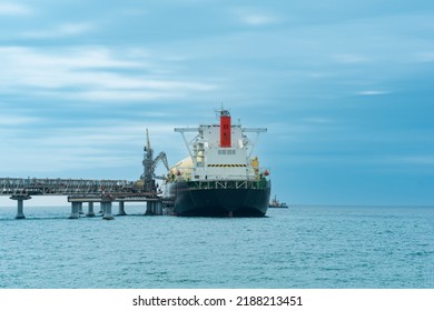 LNG Tanker During Loading At An Liquefied Natural Gas Offshore Terminal

