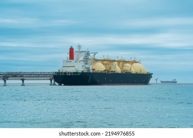 LNG Tanker During Loading At An Liquefied Natural Gas Offshore Terminal