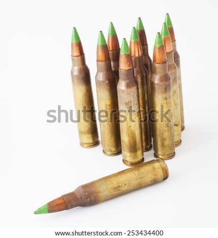 Loaded cartridges that have bullets with green tips