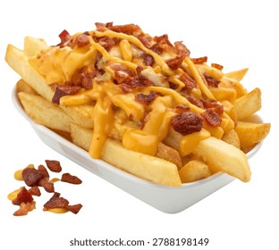 Loaded Cheese Fries with Bacon Bits Isolated on White