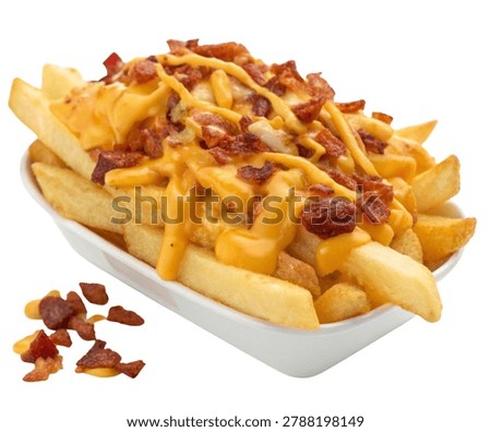 Loaded Cheese Fries with Bacon Bits Isolated on White