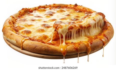 loaded cheese pizza on white background 