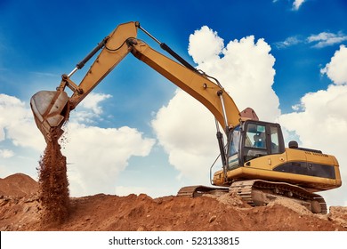 Loader Excavator At Sandpit During Earthmoving Works