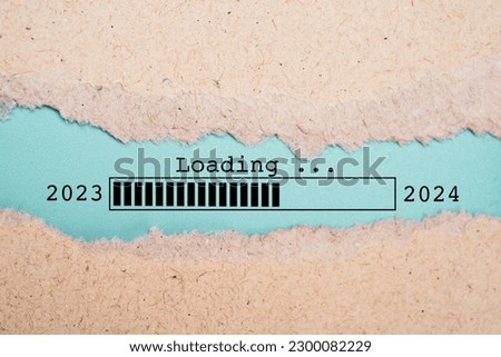 Loading 2023 to 2024 infographic technology inside of torn paper for countdown and start preparation merry Christmas and happy new year concept.