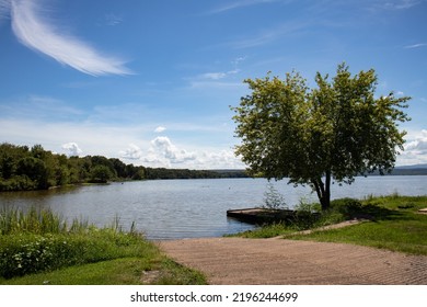 A loading dock and boat launch lets out on the Lake Dardanelle portion of the Arkansas River in Cabin Creek Park and Public Use Area in Knoxville, Johnson County, Arkansas River Valley, Arkansas. - Powered by Shutterstock