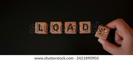 Loading, hand putting wood cube in progress bar and loading icon. hand putting wood cube in progress bar. achievement business project plan, Wait for time to success, Work progress concept.