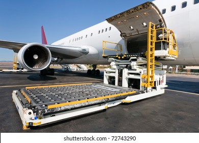 Loading Platform Of Air Freight To The Aircraft