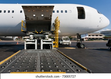 Loading Platform Of Air Freight To The Aircraft