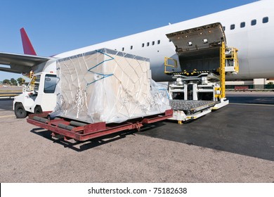 Loading Platform Of Air Freight To The Aircraft