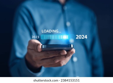 Loading progress from 2023 to 2024 to countdown merry christmas and happy new year, Planning and challenge strategy in new year 2024 Concept.