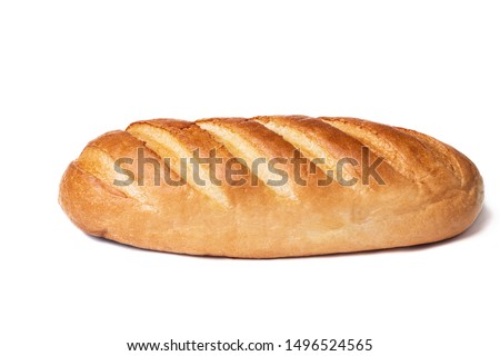 Loaf of bread isolated on white background. Whole bread.Horizontal frame.Studio. 