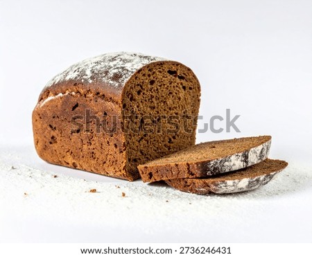 A loaf of bread with two slices cut off isolated on white background