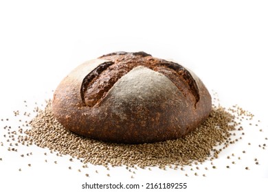 Loaf of Hemp bread and hempseeds isolated on white background. Close up. - Shutterstock ID 2161189255
