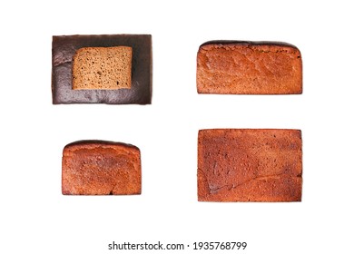 Loaf Of Rye Bread Isolated On White Background. Black Monastery Bread Top, Side And Bottom View