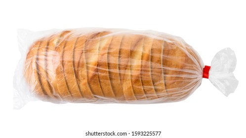 Loaf Of Sliced Bread In A Package On A White Background. The View Of Top.