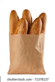 Loaf Of White Bread, Packaged In A Paper Bag On White Background