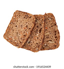 Loaf Of Whole Grain Bread. Detailed Close-up Of Sliced Grain Bread On White Background. Homemade Healthy Bread. Bakery - Gold Rustic Crusty Loaves Of Bread And Buns. Flat Lay. Food Concept. 