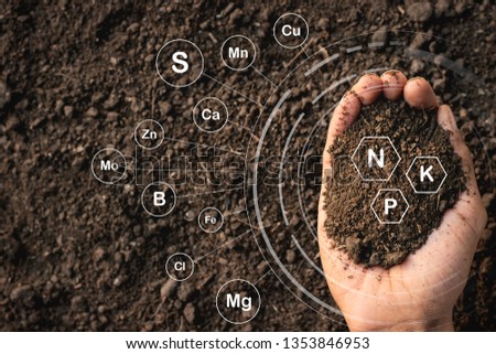 Loamy soil that is rich in man's hands and has iconic technology about soil nutrients that are essential to cultivation.