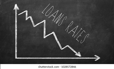 Loans rate. Declining Line graph drawn with chalk on blackboard